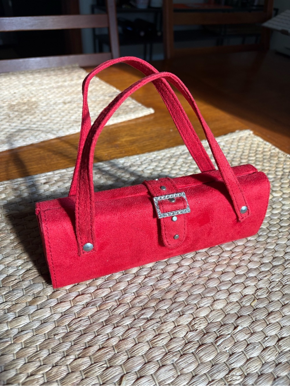 Red Faux Suede Mini Purse